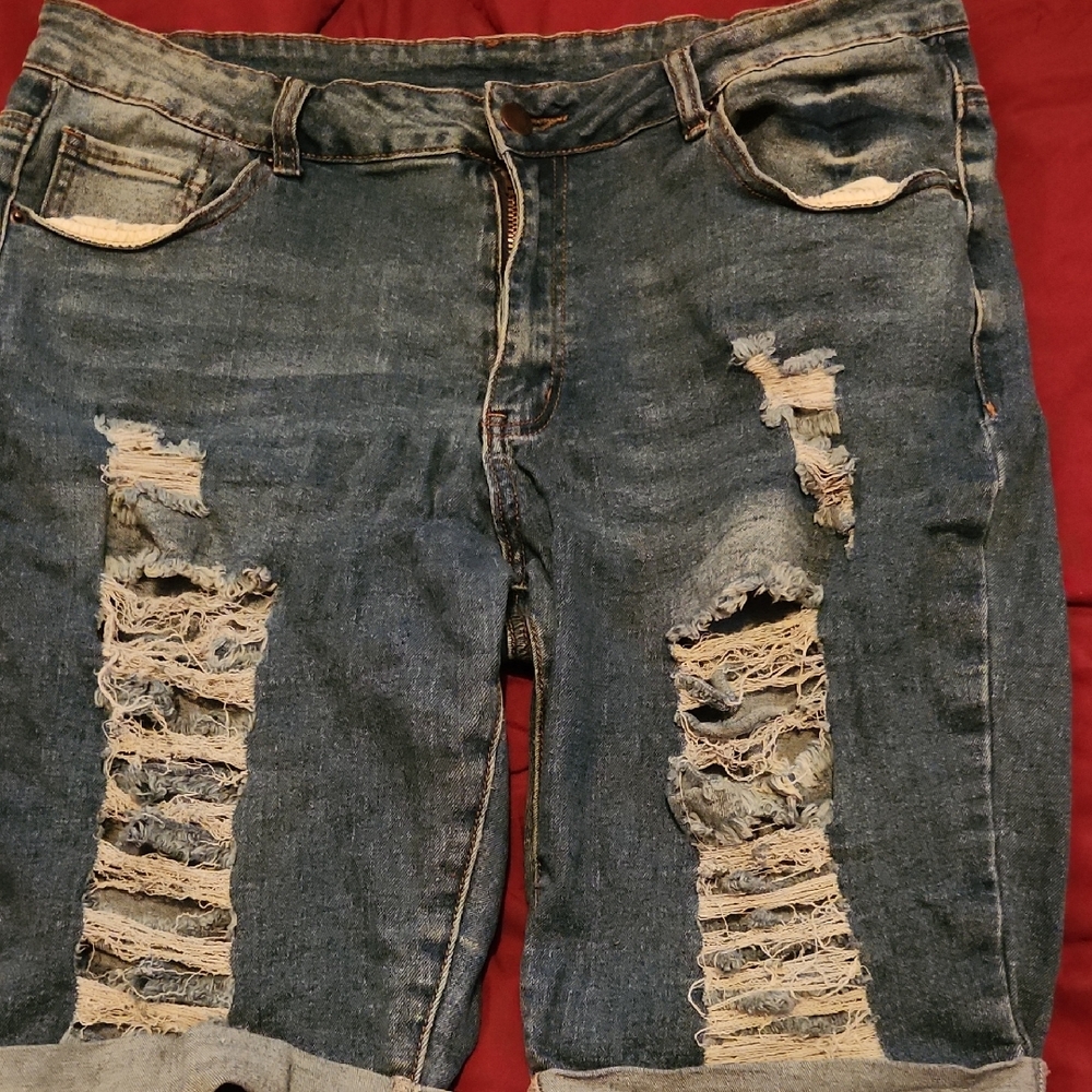 Men's Distressed Blue Denim Shorts